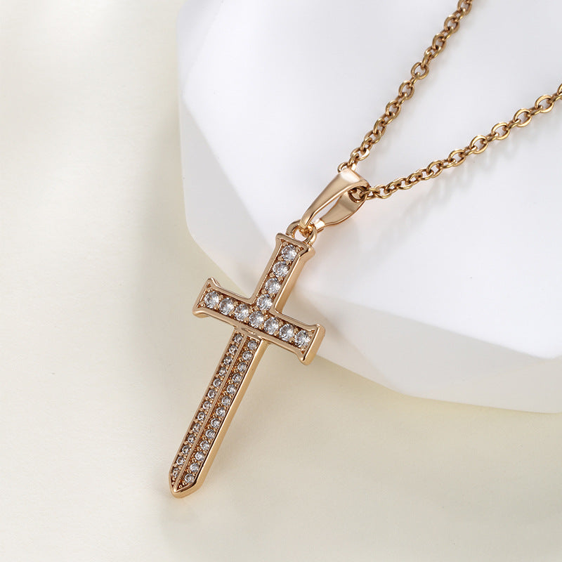 Wholesale Copper Micro Inlaid Zircon Cross Pendant, Personalized Hip-hop Character Necklaces